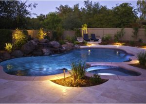 pool and spa at night