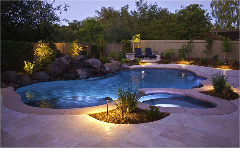 pool and spa at night